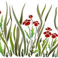 Flsp2117 pochoir bordure herbe et coquelicots style pochoir 1